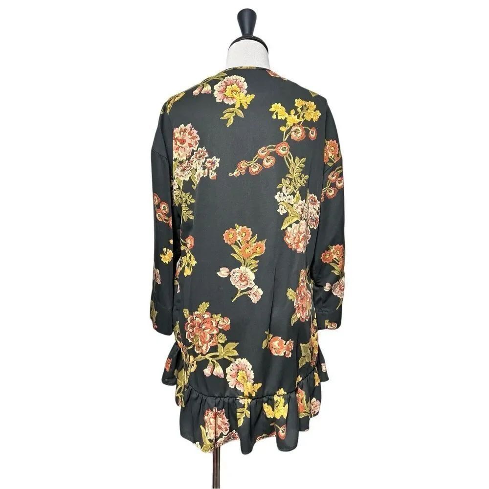 ZARA Basic Long Sleeve Kimono Sleeve Floral Shrug Tunic Size XS / S - Picture 4 of 5